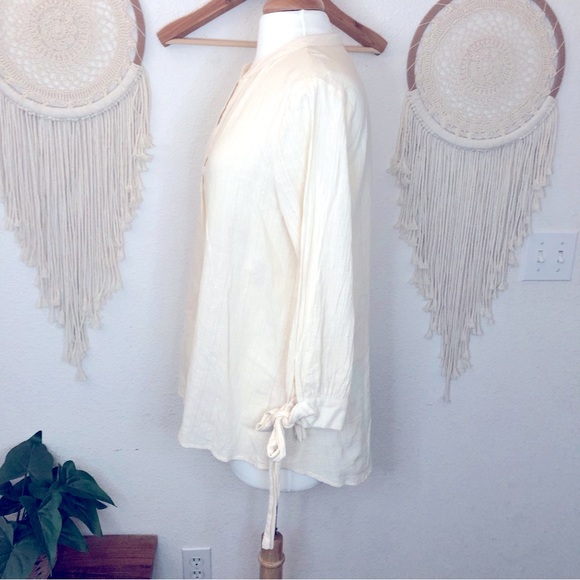 Doe & Rae cream tie sleeve boho tunic blouse medium - Picture 4 of 7